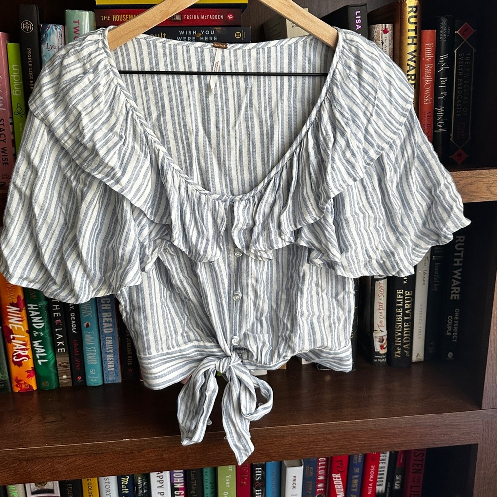 Free People Blue and White Striped Blouse